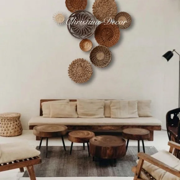 Set of 10 Seagrass Wall Basket For Wall Decor, Natural African Baskets - Picture 2 of 11